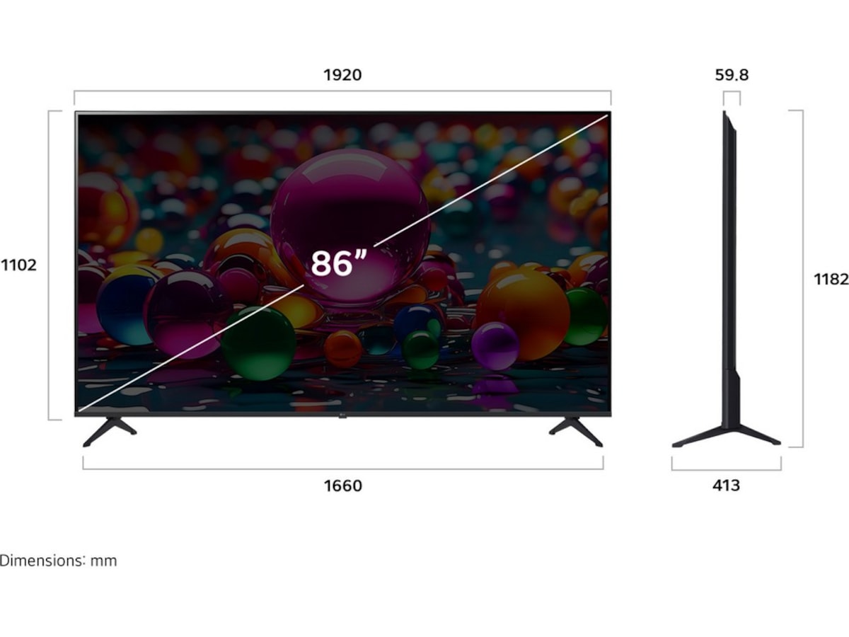 LG 86'' UA75 AI 4k Smart-TV (2025) + NS60 Lydplanke Over 80 tommer TV