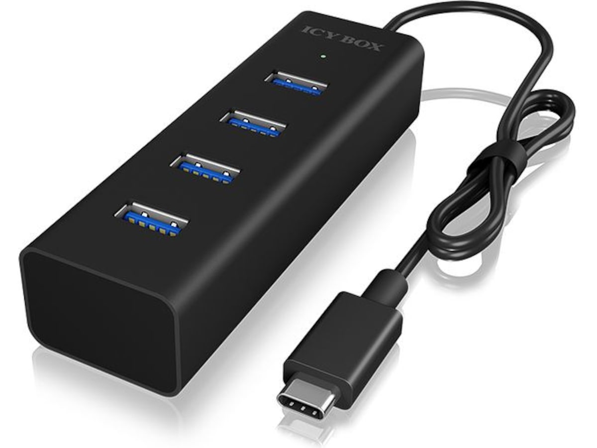 ICY BOX Type-C til 4-ports USB 3.0 Type-A Hub, aluminiumsdeksel