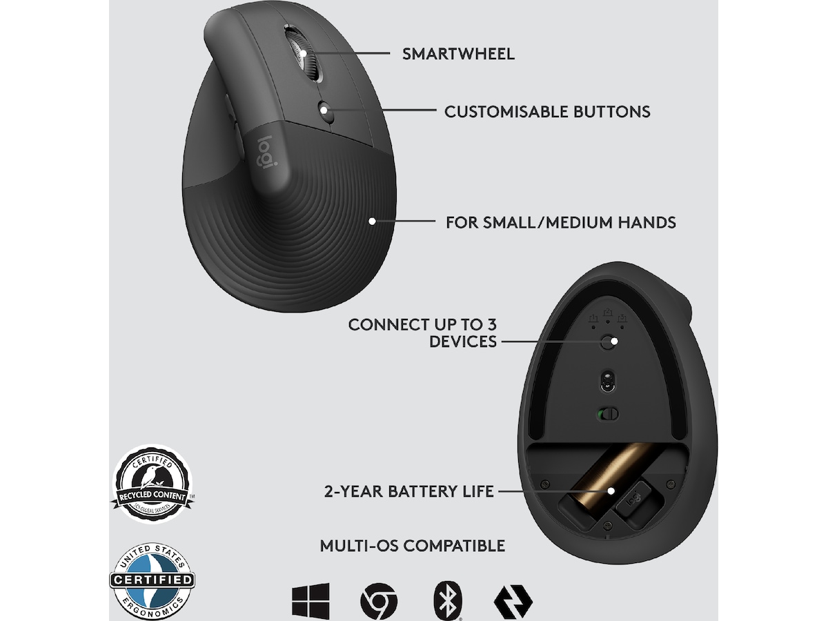 Logitech Lift Vertikal Business mus (graphite) Mus