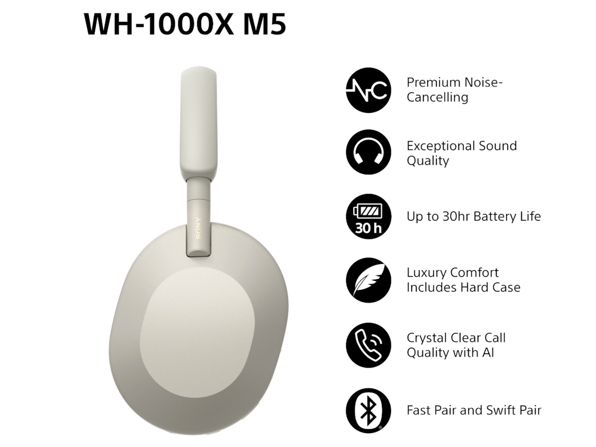 Sony WH-1000XM5 trådløse hodetelefoner, Over-Ear (sølv) Hodetelefoner