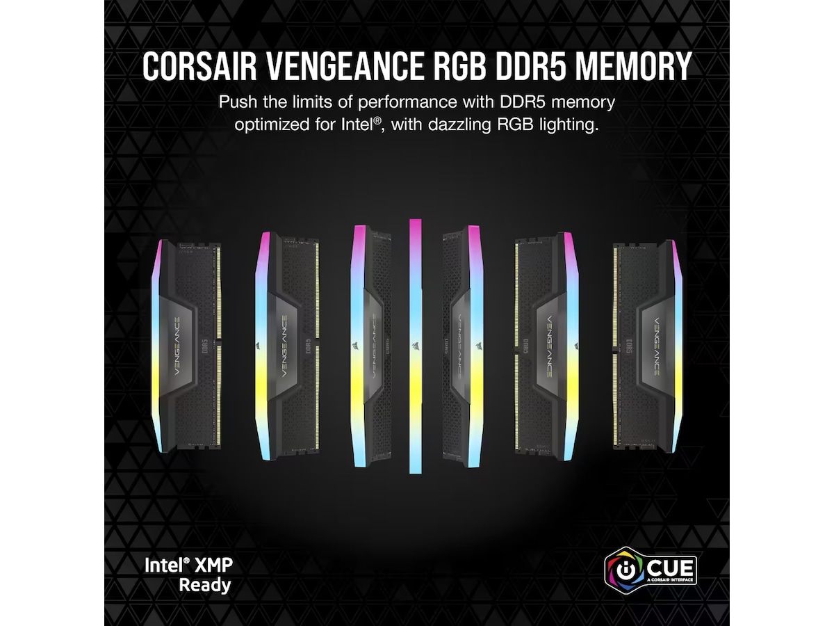 Corsair Vengeance RGB DDR5 5600MHz 96GB (sort) Minnebrikker
