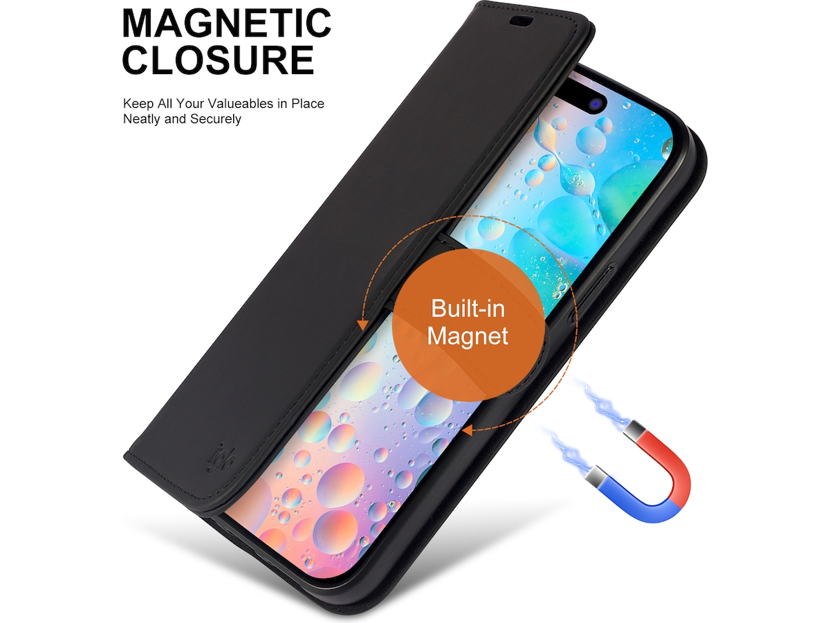 iiglo iPhone 15 Plus Lommebokdeksel (sort) Deksel til mobiltelefon