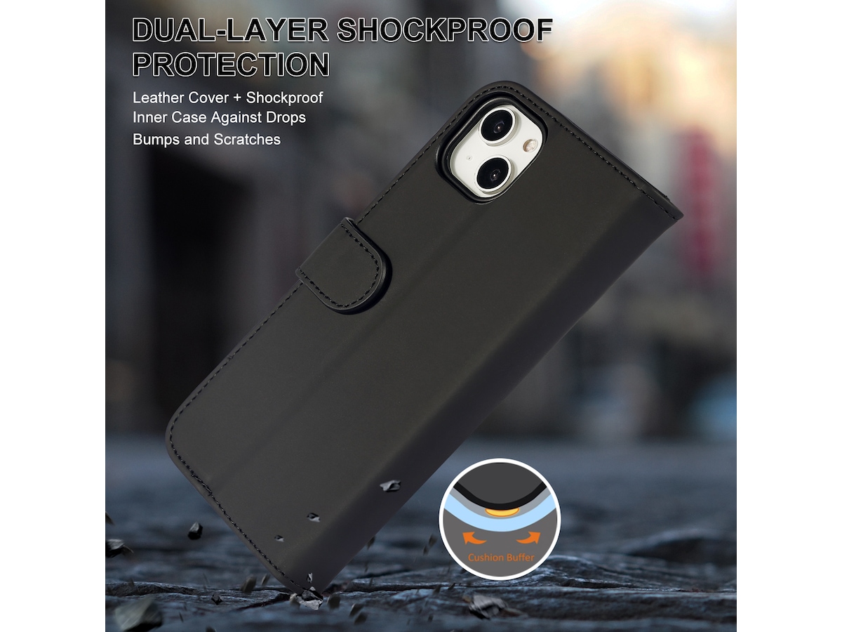 iiglo iPhone 15 Plus Lommebokdeksel (sort) Deksel til mobiltelefon