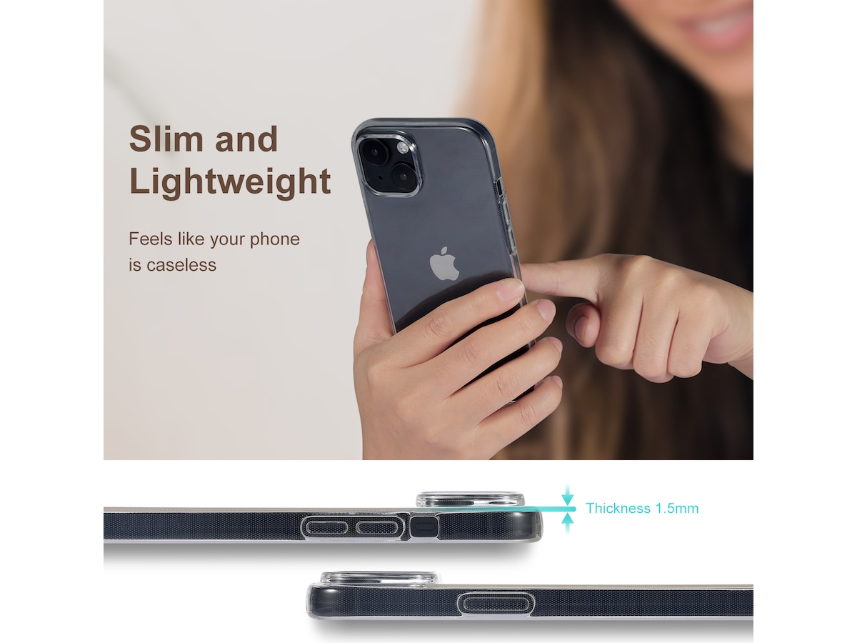 iiglo iPhone 15 / 14 Silikondeksel (gjennomsiktig) Deksel til mobiltelefon