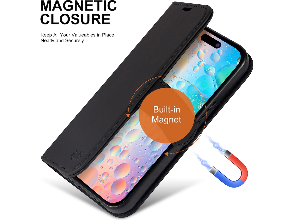 iiglo iPhone 15 / 14 Lommebokdeksel (sort) Deksel til mobiltelefon