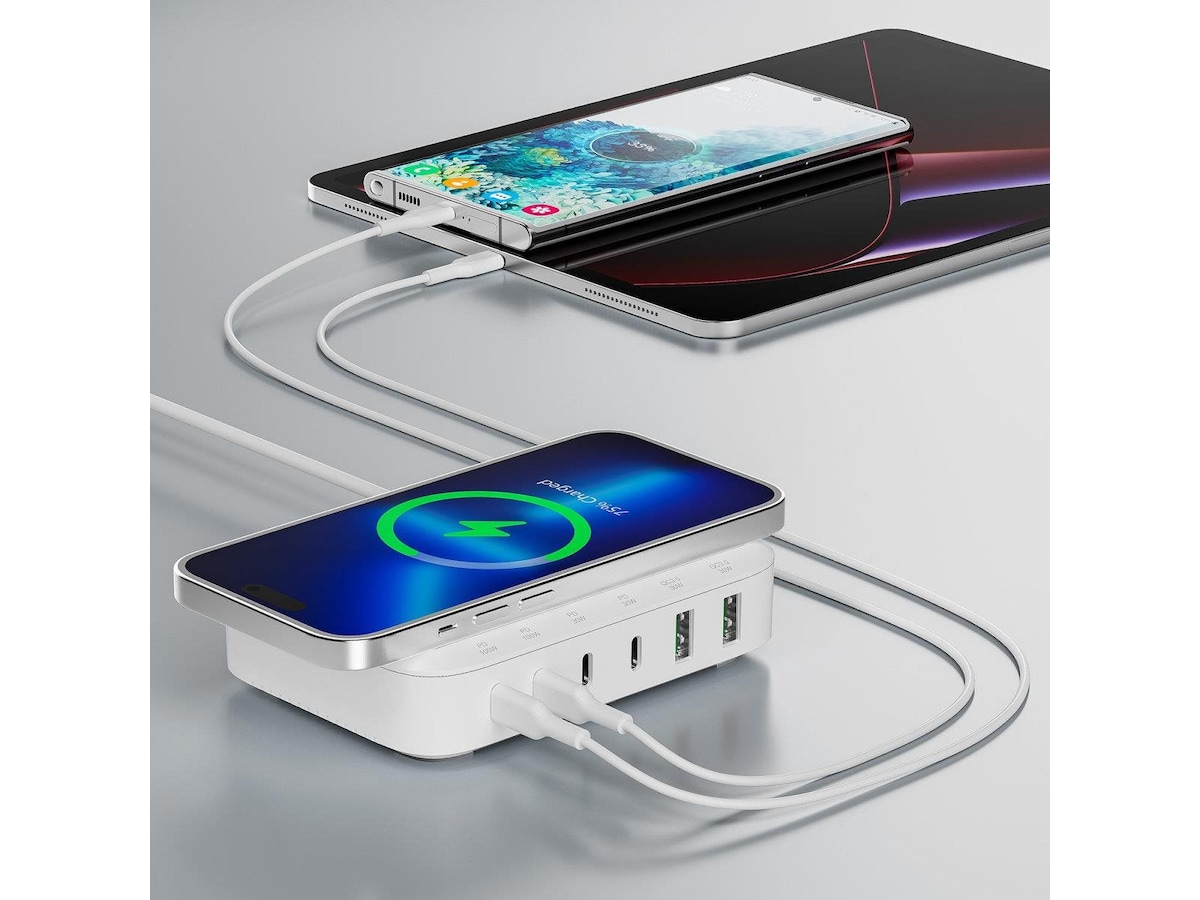 4smarts GaN 7-i-1 100W Trådløs ladestasjon (hvit) Handsfree