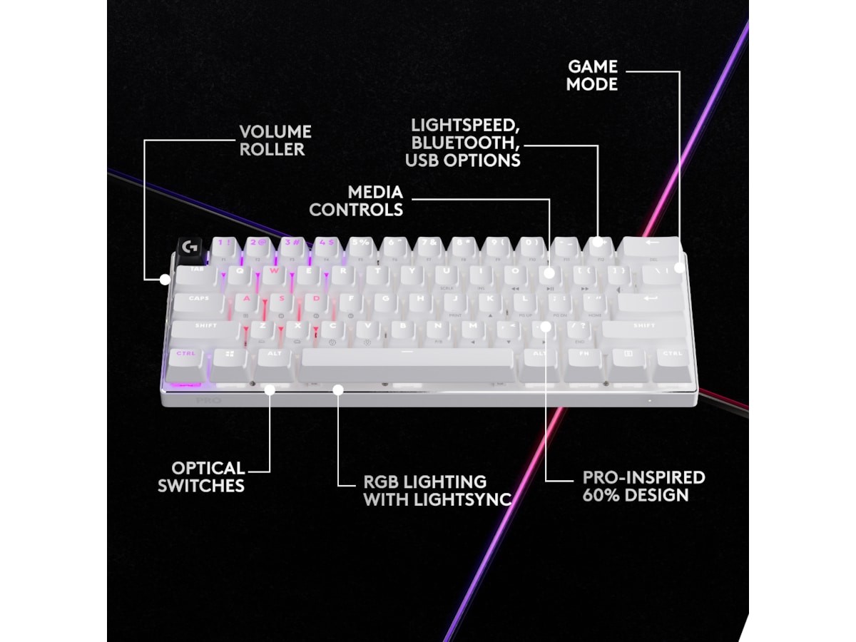 Logitech G Pro X 60 Lightspeed Tactile trådløst gamingtastatur (hvit) Gamingtastatur