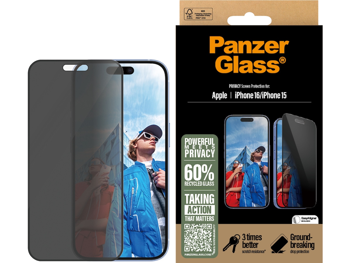 PanzerGlass iPhone  15 / 16 Privacy skjermbeskytter Skjermbeskyttelse