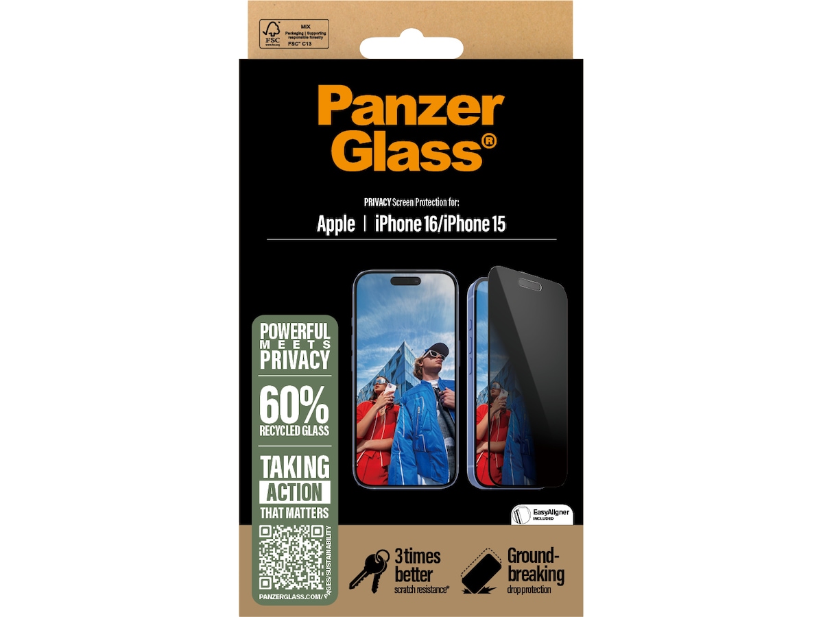 PanzerGlass iPhone  15 / 16 Privacy skjermbeskytter Skjermbeskyttelse