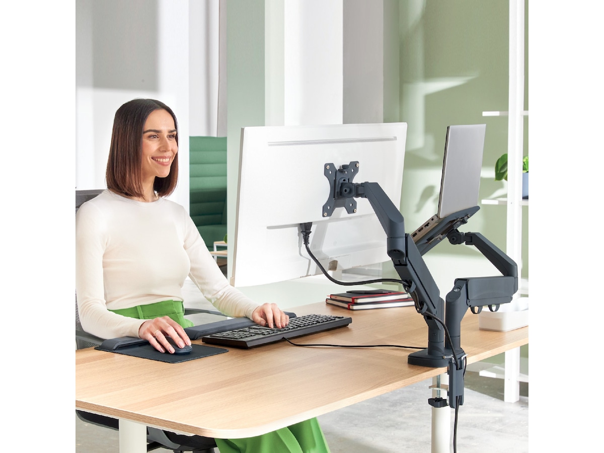 Leitz Ergo Skjermarm og laptopholder, plassbesparende Bord og veggfeste
