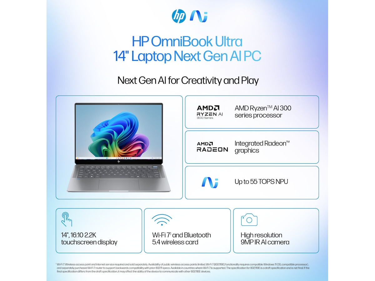 HP OmniBook Ultra Laptop 14-fd0031no 14" 2.2K Touch AMD Ryzen™ AI 9 365-prosessor med Radeon™ Graphics PC - Bærbar / laptop