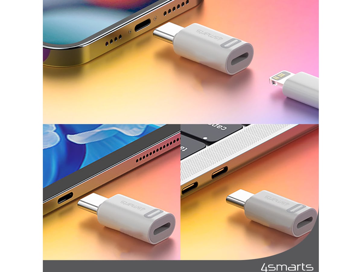 4smarts Lightning til USB-C Adapter, 2-pack (hvit) Adapter og kabel