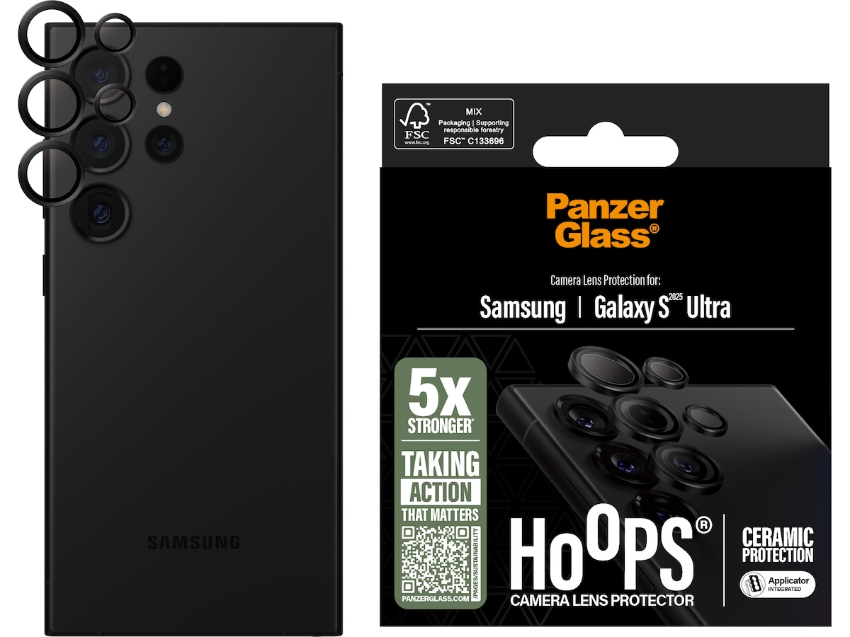 PanzerGlass Galaxy S25 Ultra Hoops Ceramic Linsebeskytter (sort) Skjermbeskyttelse