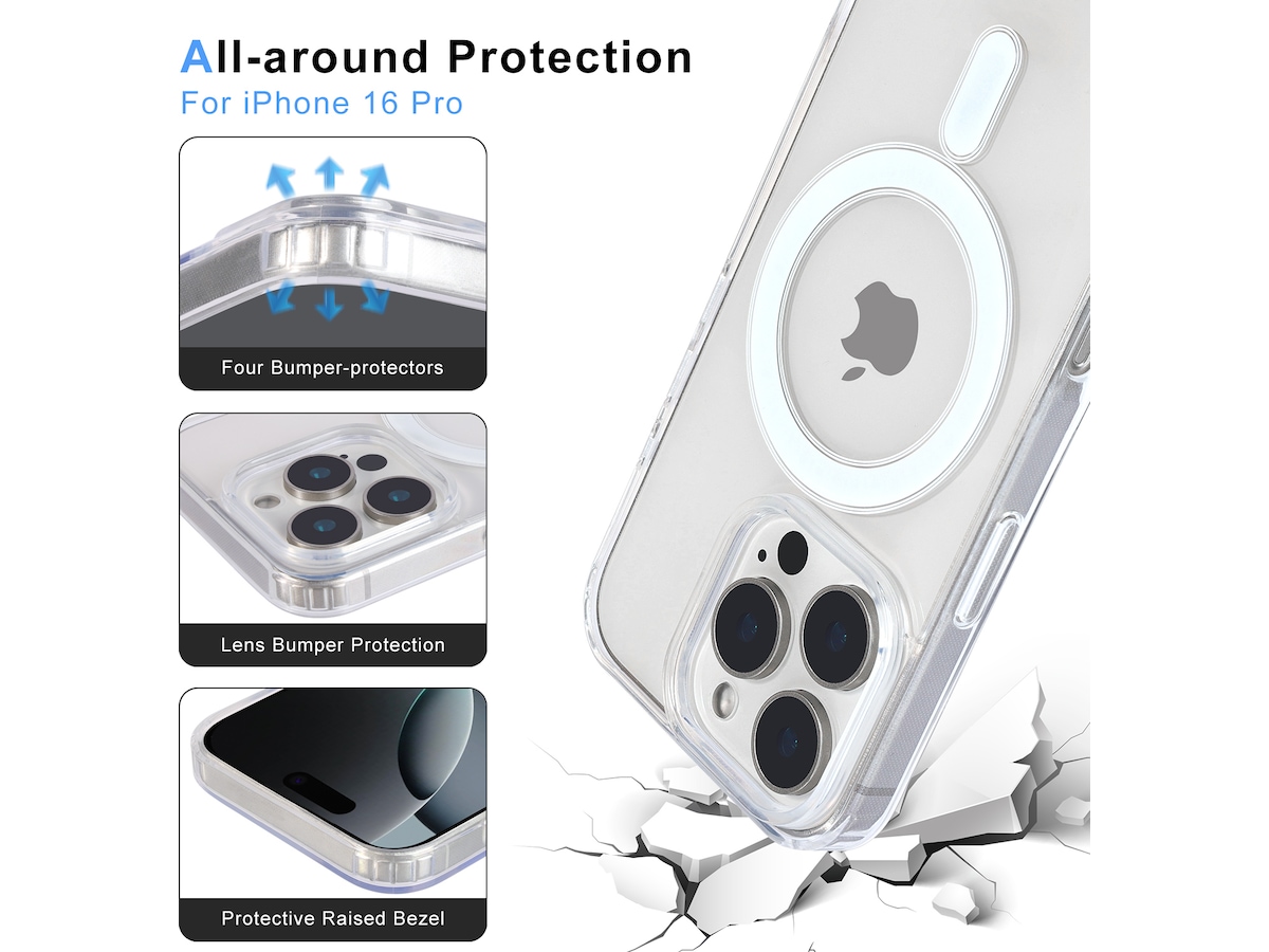 iiglo iPhone 16 Pro Magnetic Silikondeksel (gjennomsiktig) Deksel til mobiltelefon
