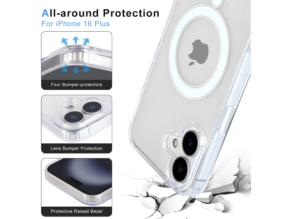 iiglo iPhone 16 Plus Magnetic Clear Case (gjennomsiktig) Deksel til mobiltelefon
