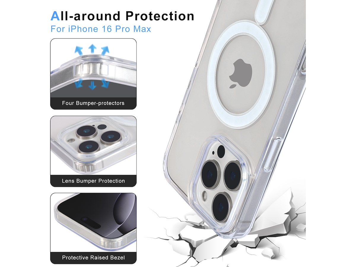 iiglo iPhone 16 Pro Max Magnetic Clear Case (gjennomsiktig) Deksel til mobiltelefon
