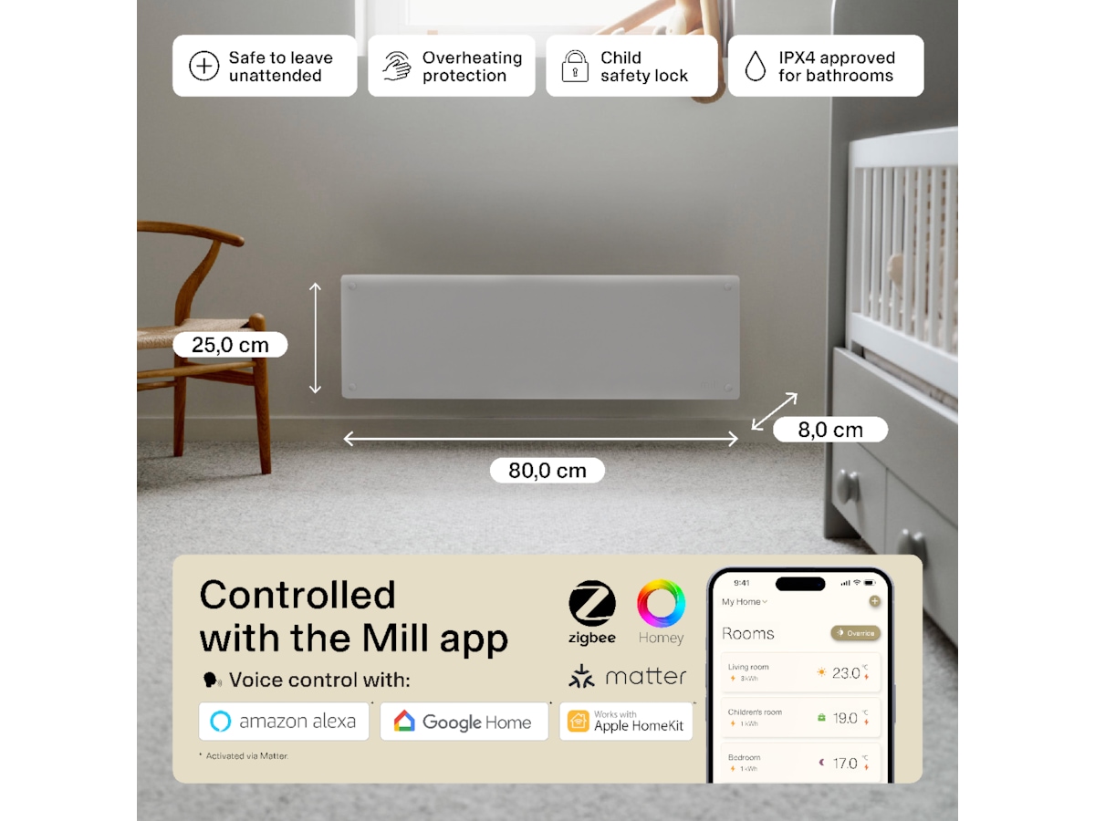 Mill Glass Smart WiFi Gen 4 panelovn 500W Panelovner