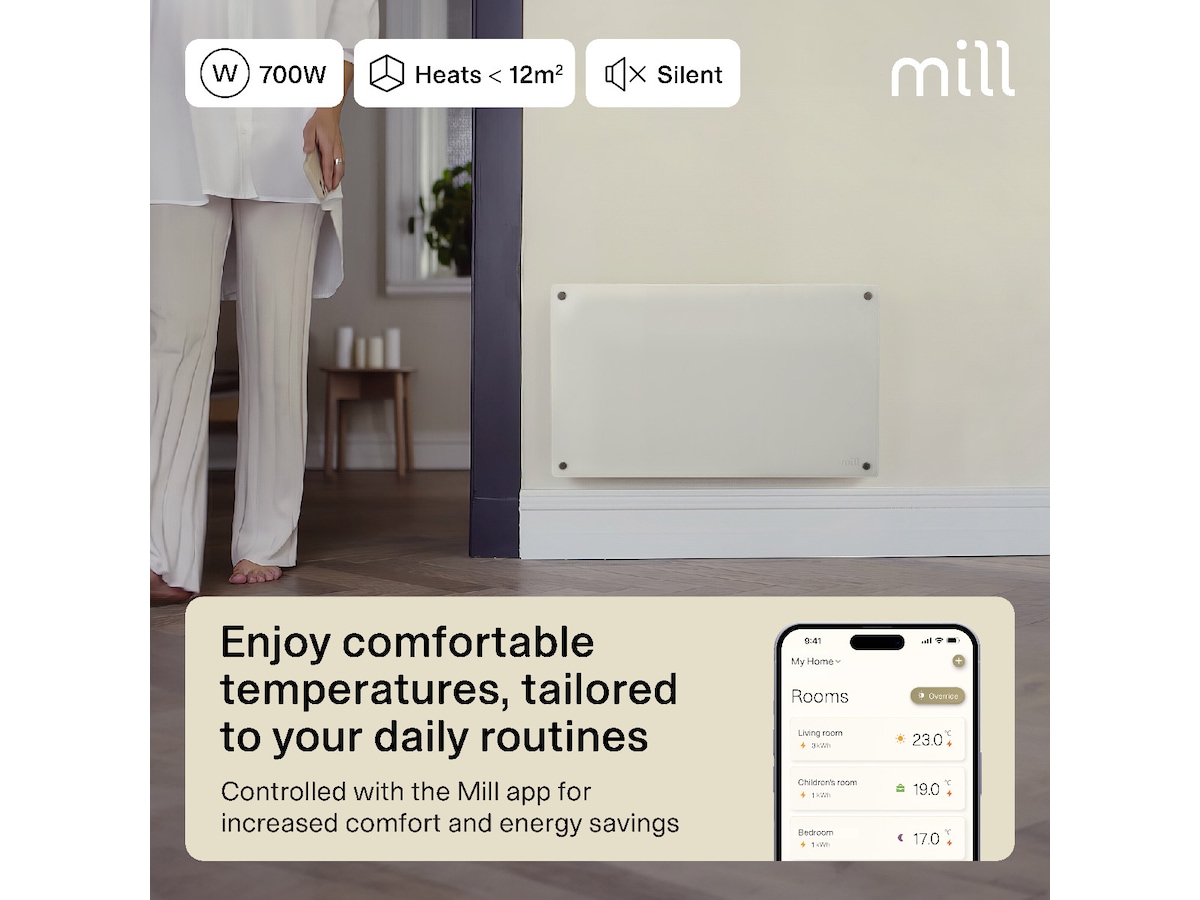 Mill Glass Smart WiFi Gen 4 panelovn 700W (hvit) Panelovner
