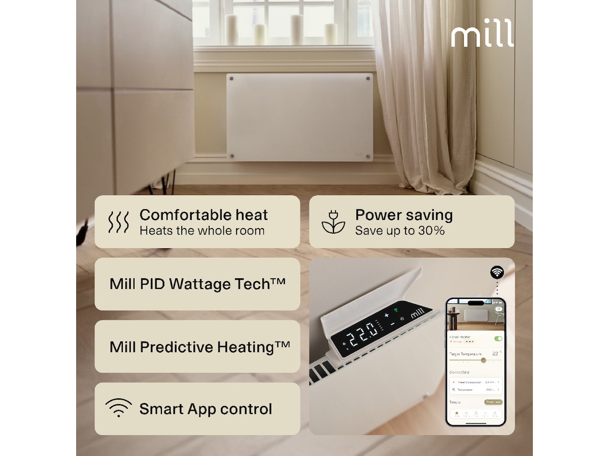 Mill Glass Smart WiFi Gen 4 panelovn 700W (hvit) Panelovner