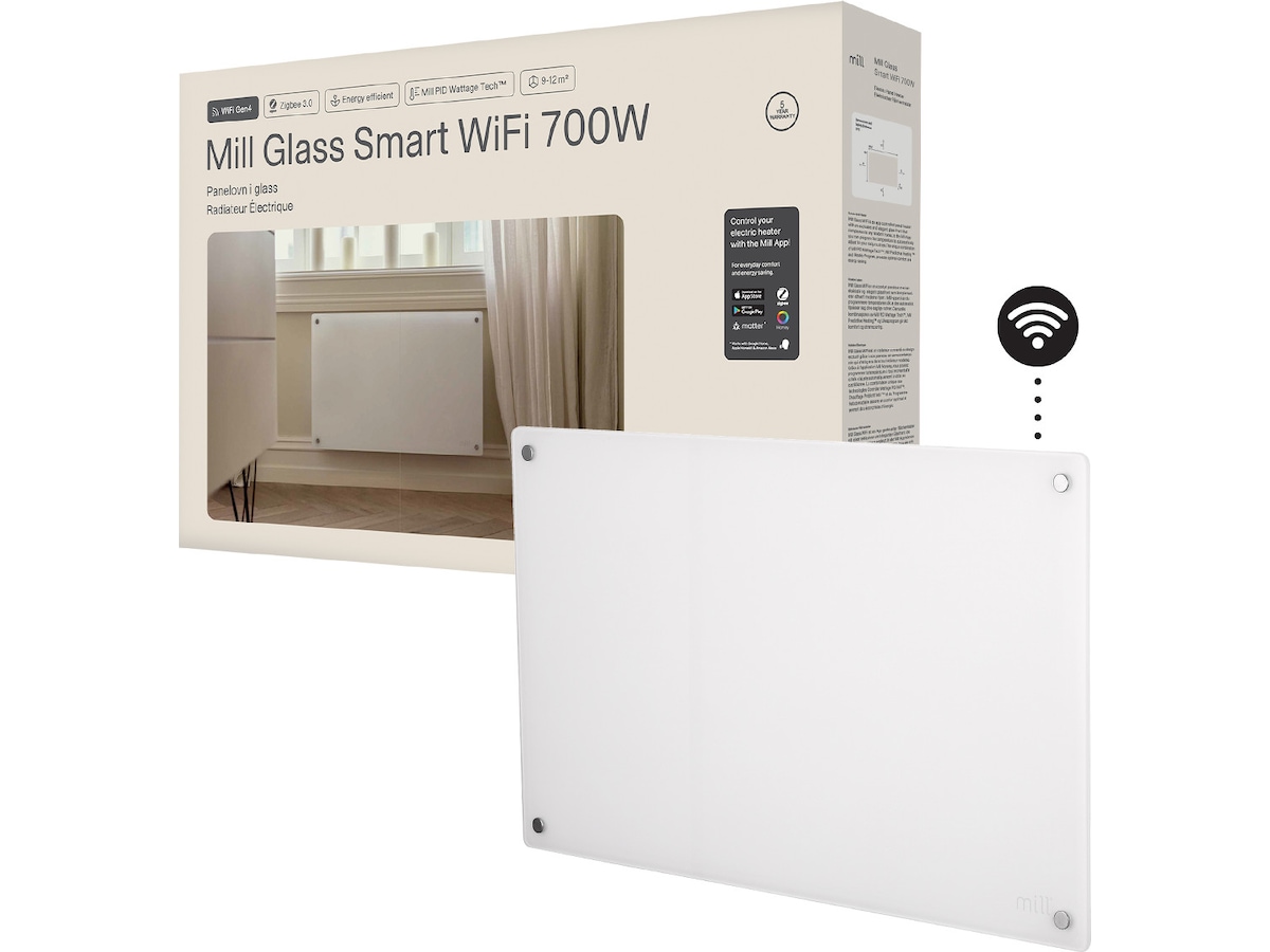 Mill Glass Smart WiFi Gen 4 panelovn 700W (hvit) Panelovner