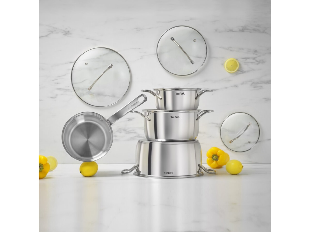 Tefal Intuition 7-delt grytesett i ubelagt rustfritt stål B864S734 Tilbehør til stekeovn og komfyrer