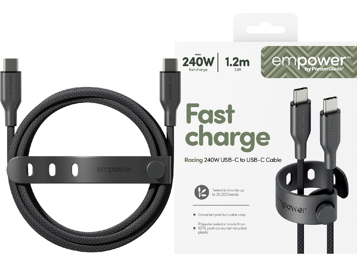 PanzerGlass Racing 240W USB-C kabel, 1,2m (sort) USB-kabler