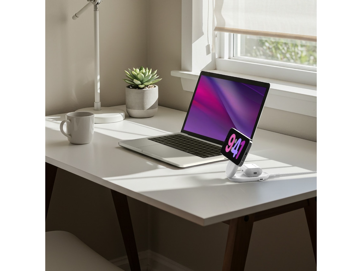 Belkin UltraCharge 2-in-1 Qi2 Trådløs lader (hvit) Trådløs lader