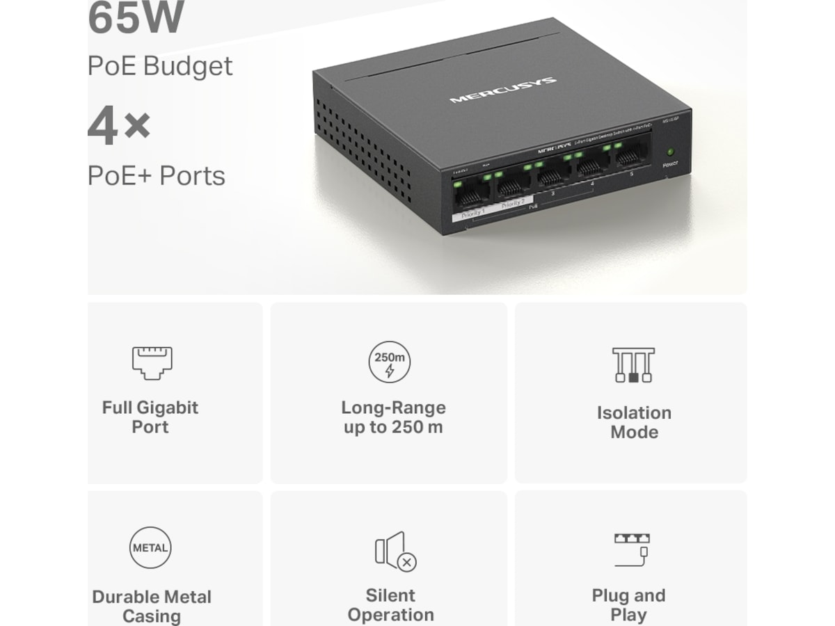 Mercusys  MS105GP 5-Port Gigabit Switch Switch