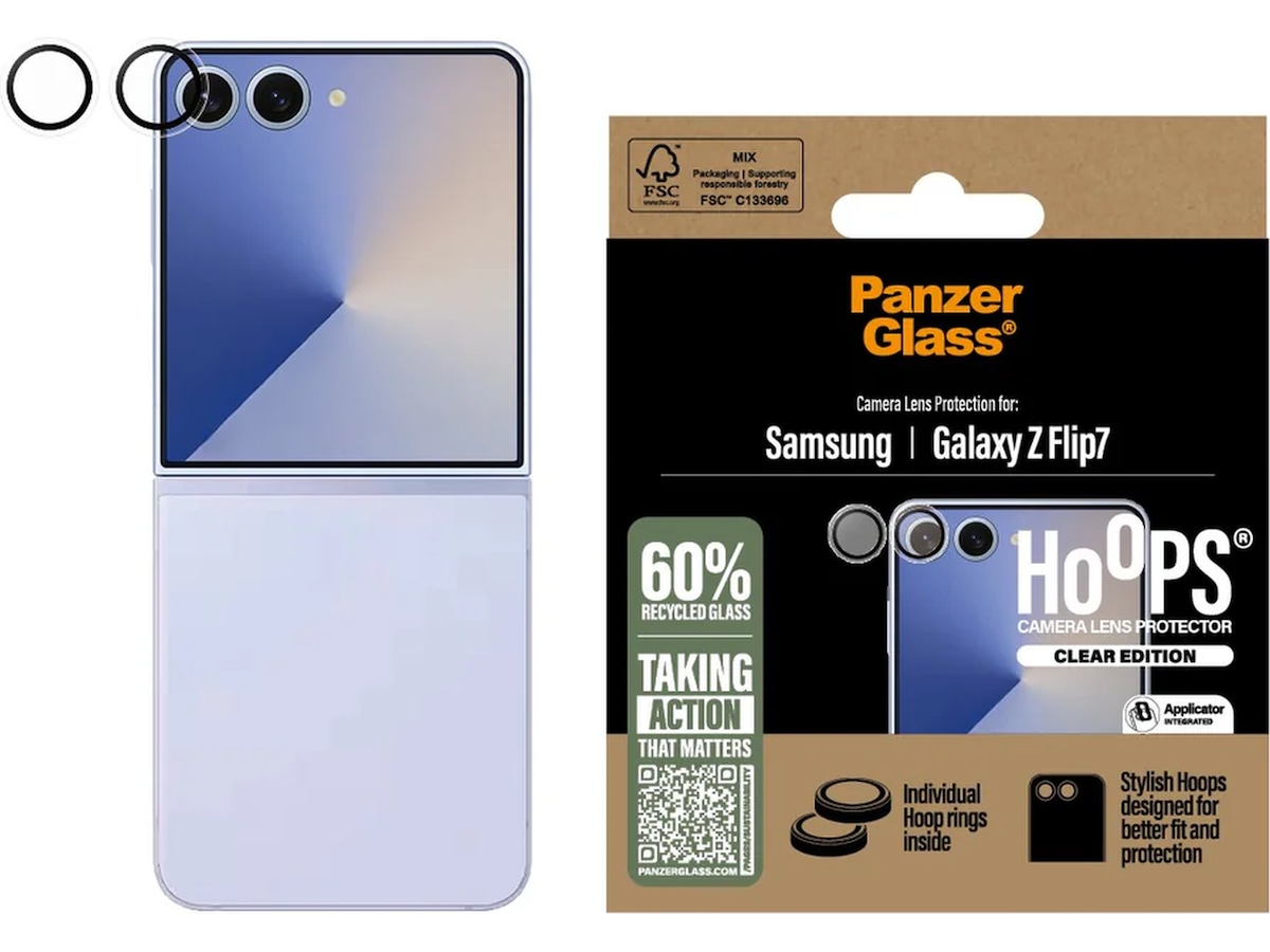 PanzerGlass Galaxy Z Flip7 Hoops linsebeskytter (gjennomsiktig) Skjermbeskyttelse