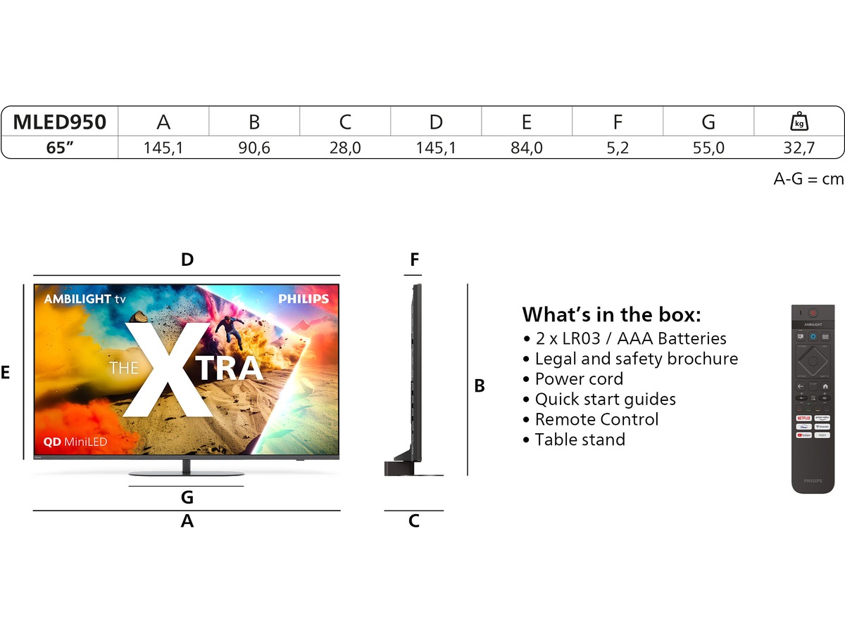 Philips 65" MLED950/12 The Xtra QD MiniLed Smart-TV (2025) -B-Grade Demo TV/projektor