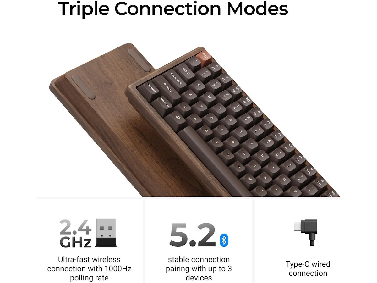 Keychron K2H-F1W-BO trådløst mekanisk tastatur 75% Hall Effect valnøtt Gamingtastatur
