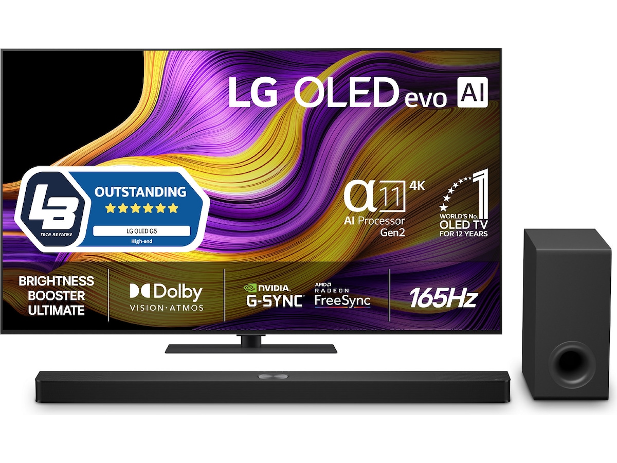 LG 55" G5 AI 4K OLED Smart TV (2025) + lydplanke 50 - 59 tommer TV