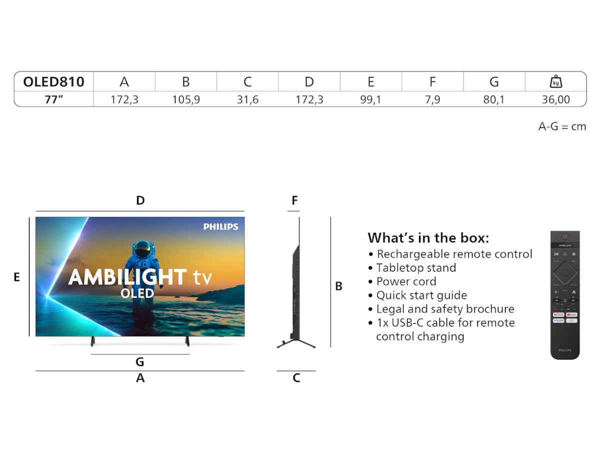 Philips 77" OLED810/12 OLED Smart Ambilight AI TV (2025) -B-Grade Demo TV/projektor