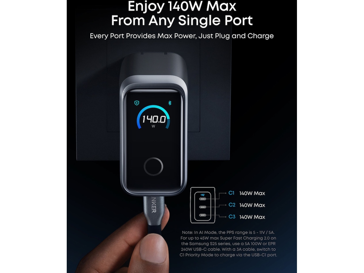 Anker Prime 160W 3-ports lader (sølv) Mobilladere