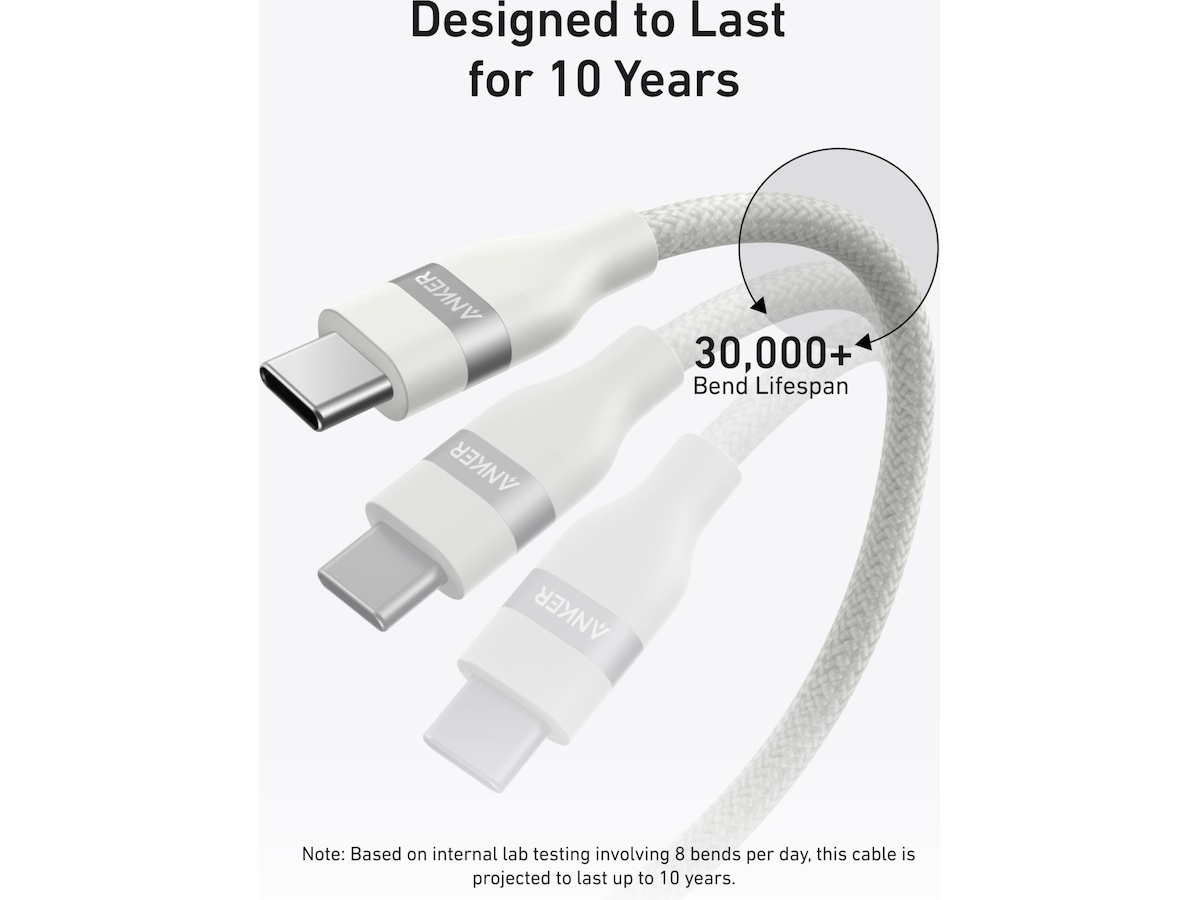 Anker 240W USB-C flettet kabel 1,8m (hvit) USB-kabler