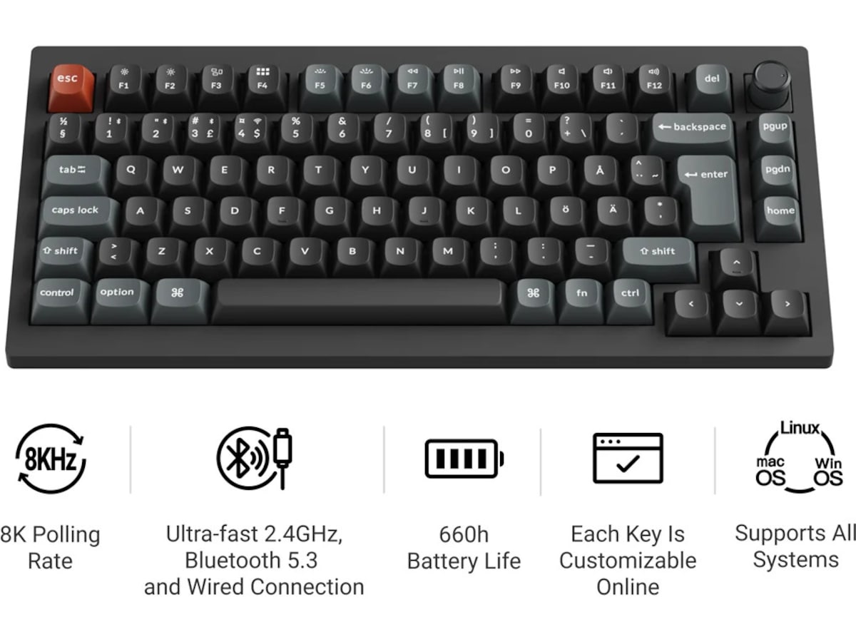 Keychron V1 Ultra 75% 8K Brown Trådløst Gamingtastatur  Gamingtastatur