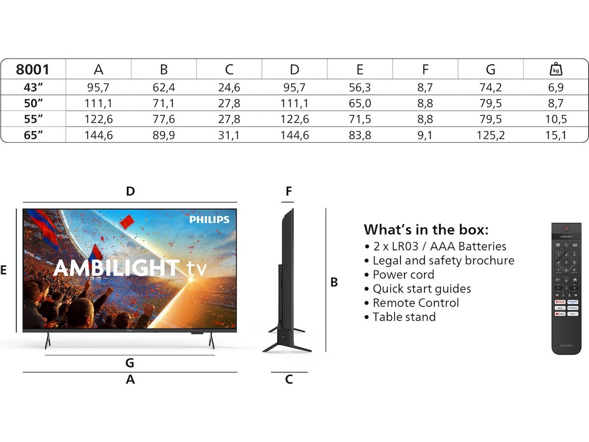Philips 50'' PUS8001 4K Ambilight LED Smart-TV (2026) 50 - 59 tommer TV
