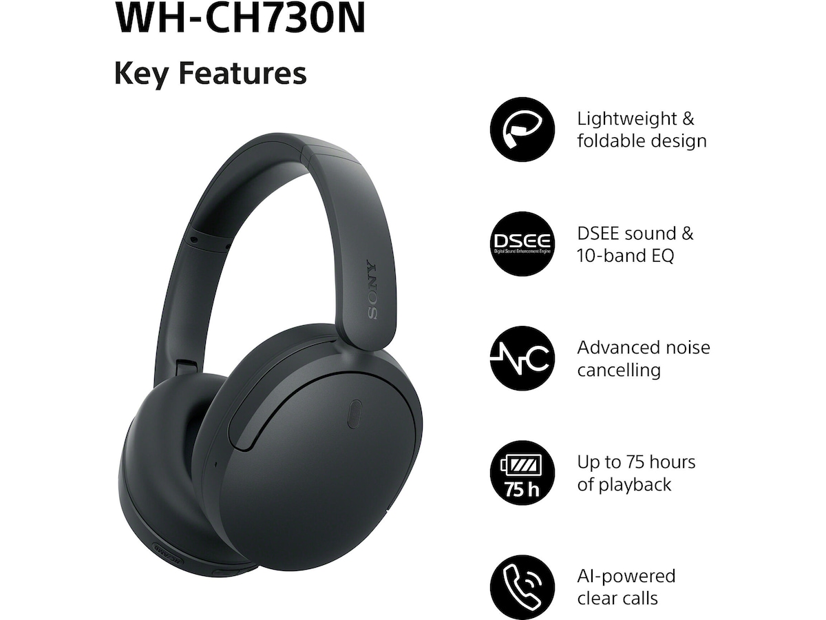 Sony WH-CH730N trådløse hodetelefoner med støydemping (sort) Hodetelefoner