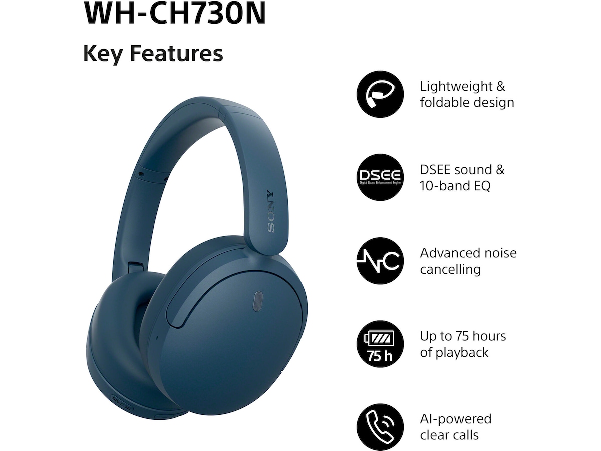 Sony WH-CH730N trådløse støydempende hodetelefoner (blå) Hodetelefoner