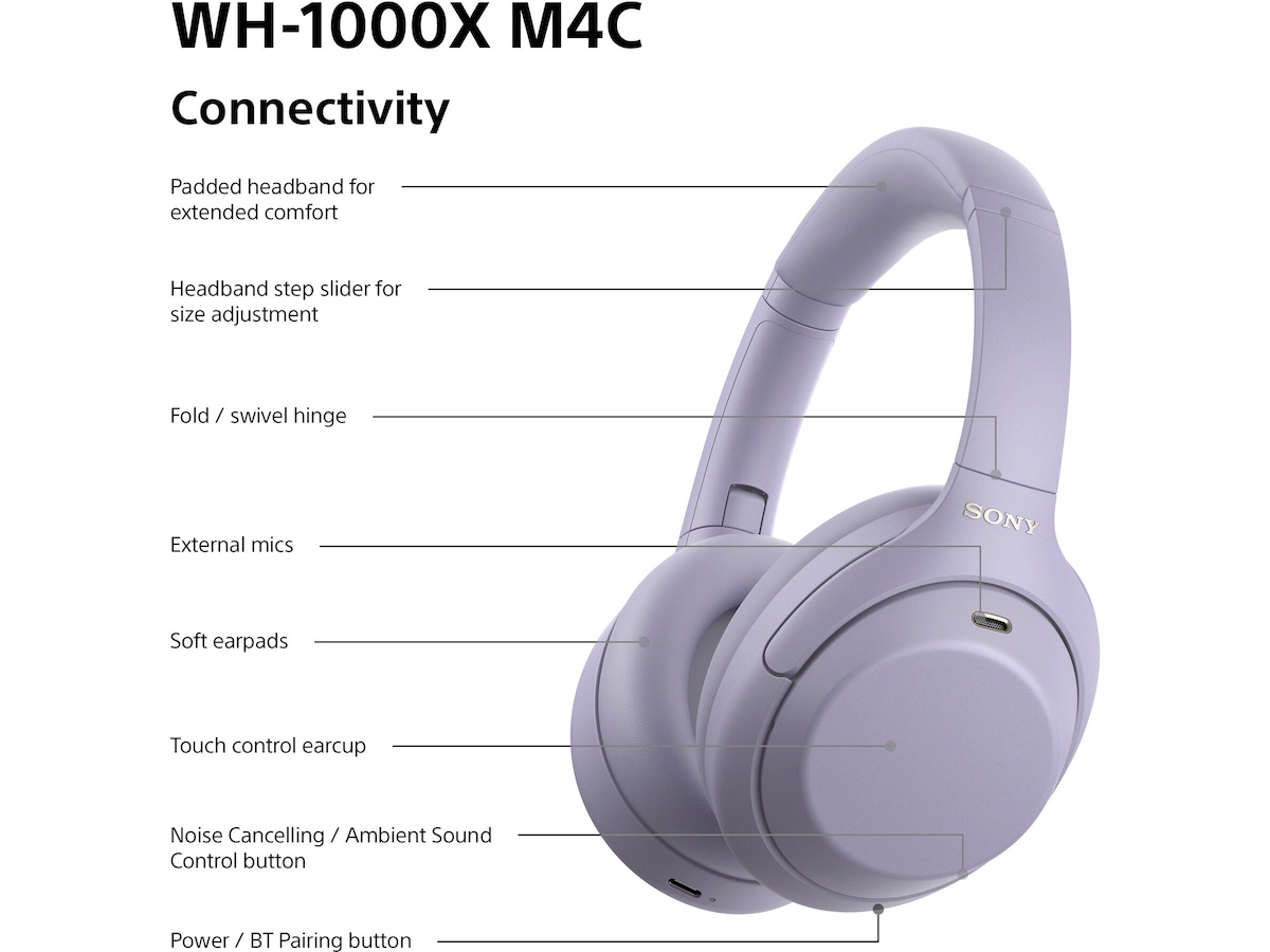Sony WH-1000XM4C støydempende trådløse over-øre-hodetelefoner (lavendel) Hodetelefoner