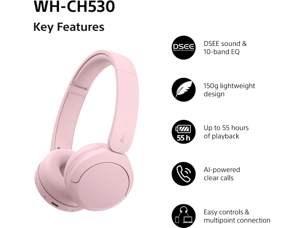 Sony WH-CH530 trådløse Bluetooth-hodetelefoner (rosa) Hodetelefoner