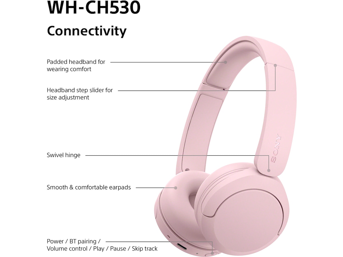 Sony WH-CH530 trådløse Bluetooth-hodetelefoner (rosa) Hodetelefoner