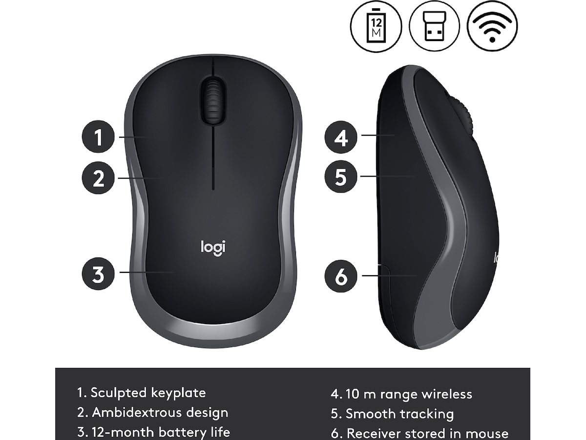 Logitech M185 Trådløs Mus Swift Grey Mus