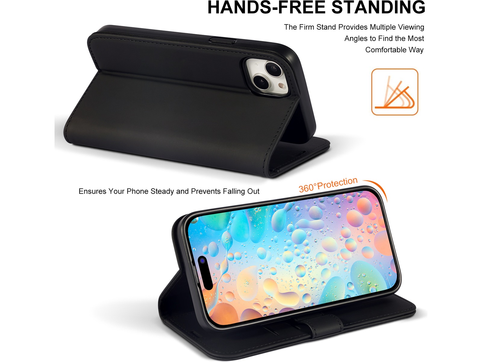 iiglo iPhone 15 Plus Lommebokdeksel (sort) Deksel til mobiltelefon