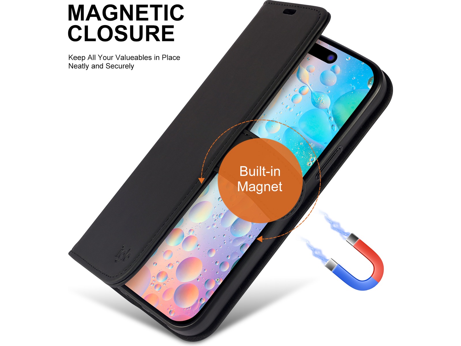 iiglo iPhone 15 Plus Lommebokdeksel (sort) Deksel til mobiltelefon