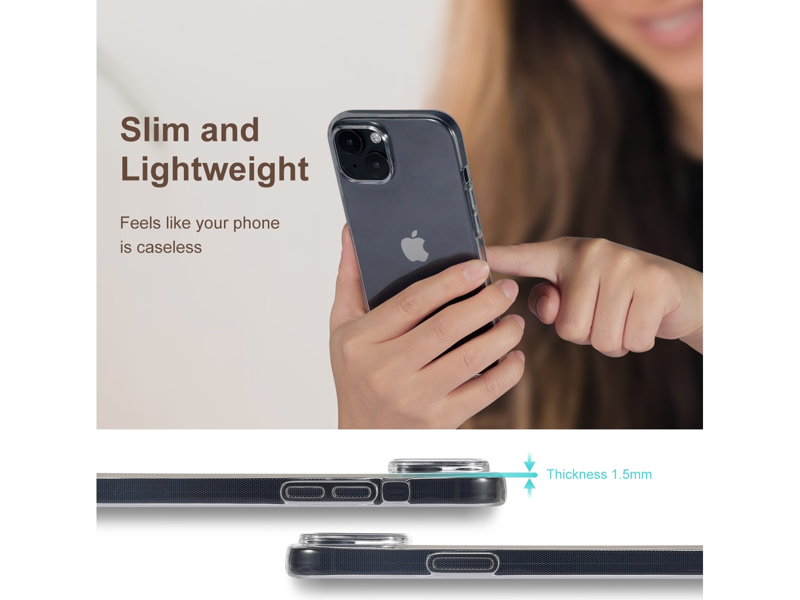 iiglo iPhone 15 / 14 Silikondeksel (gjennomsiktig) Deksel til mobiltelefon