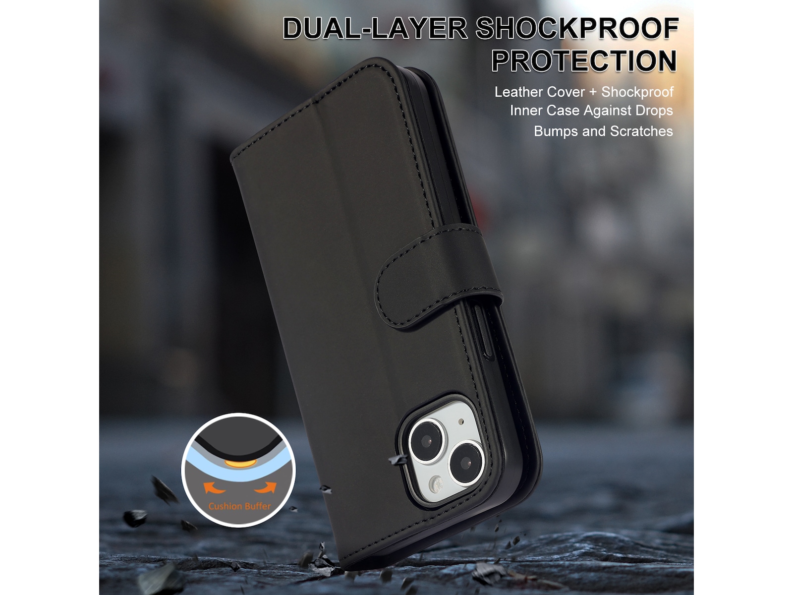 iiglo iPhone 15 / 14 Lommebokdeksel (sort) Deksel til mobiltelefon