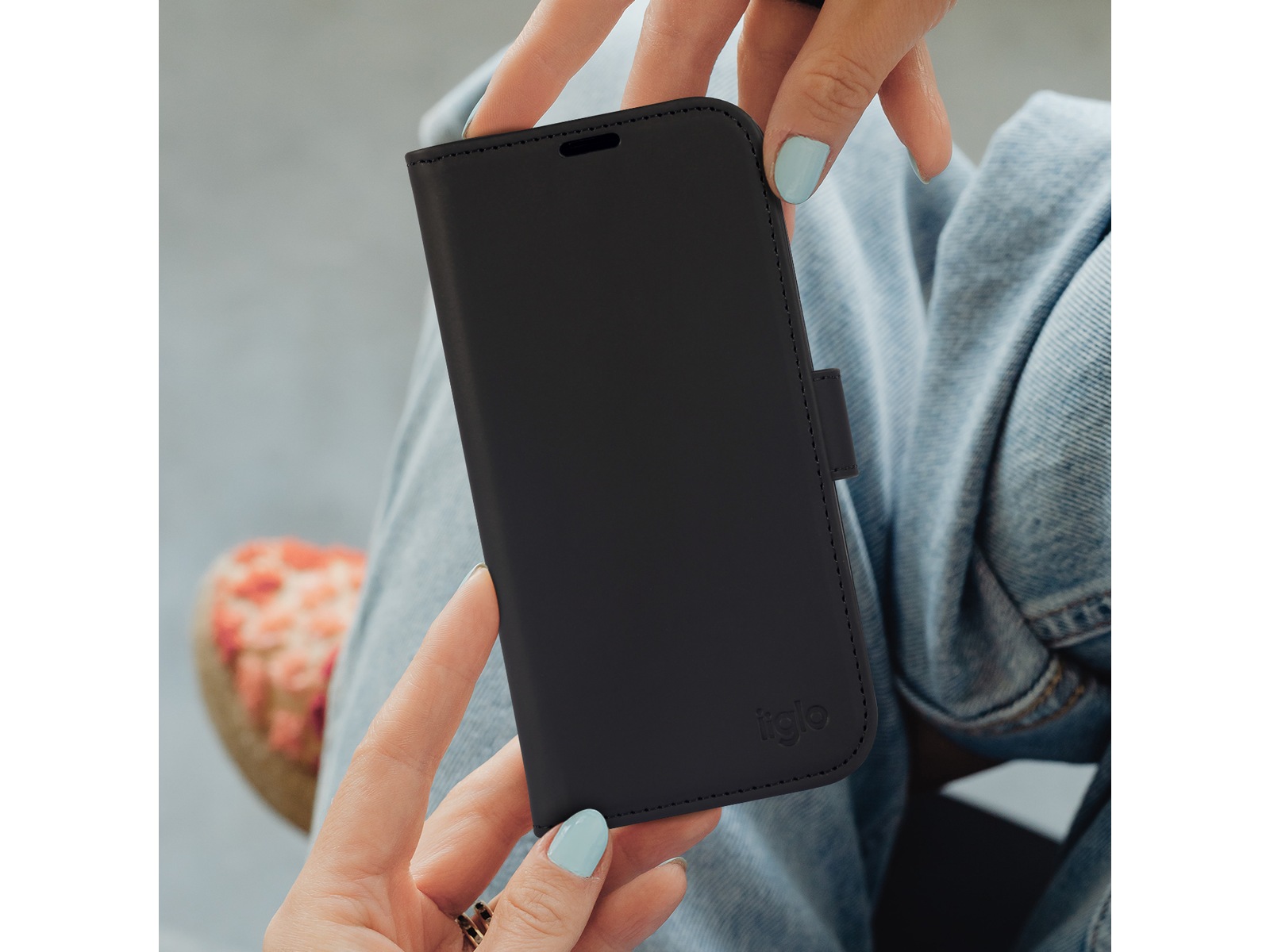 iiglo iPhone 15 / 14 Lommebokdeksel (sort) Deksel til mobiltelefon