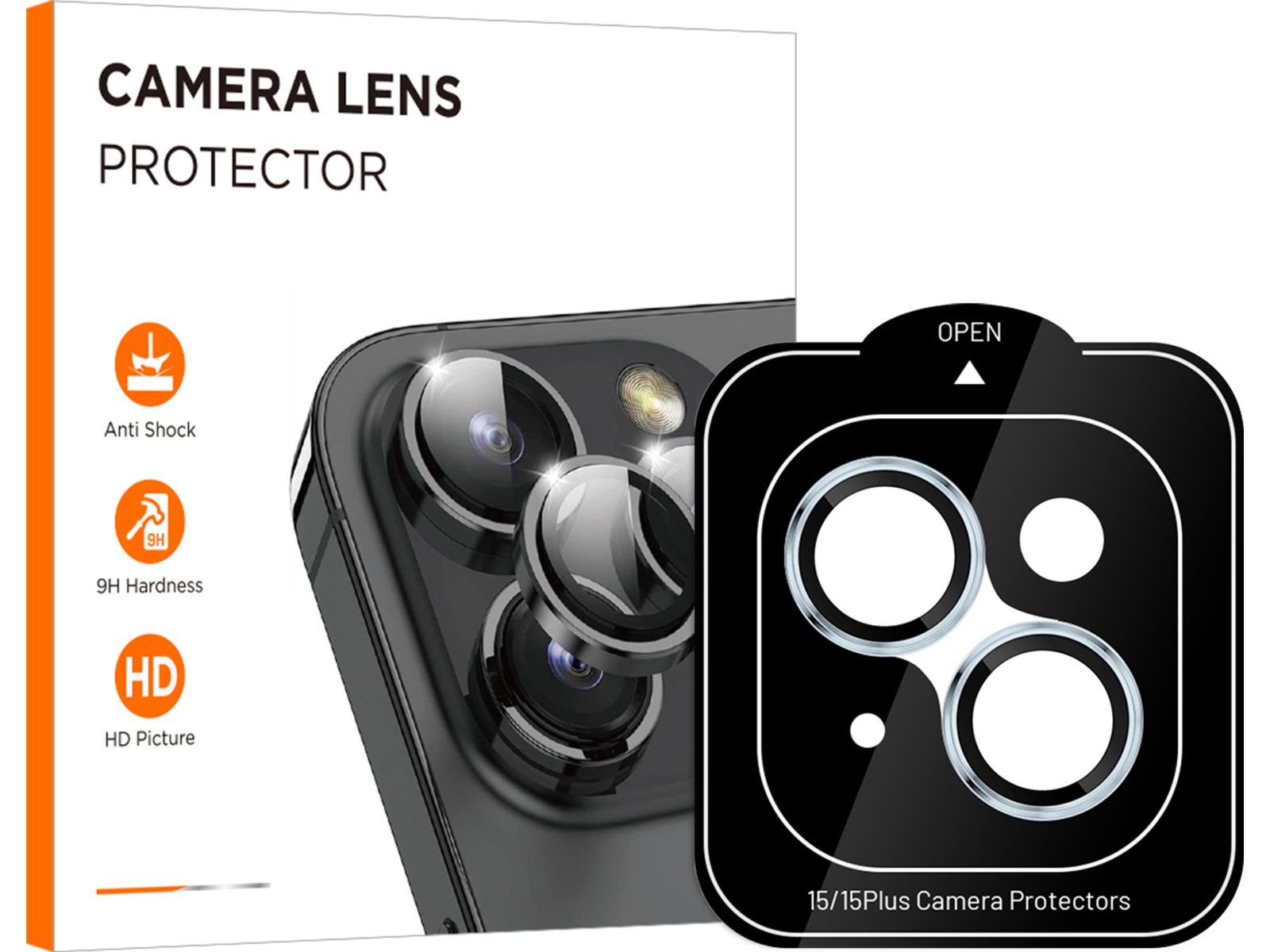 iiglo iPhone 15 / 15 Plus Linsebeskytter blå ramme (blå) Skjermbeskyttelse