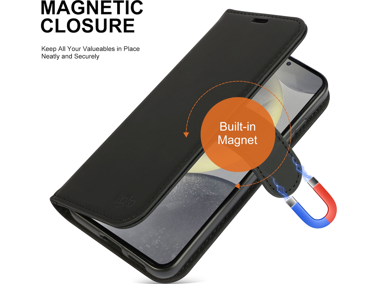 iiglo Galaxy S25 Lommebokdeksel (sort) Deksel til mobiltelefon